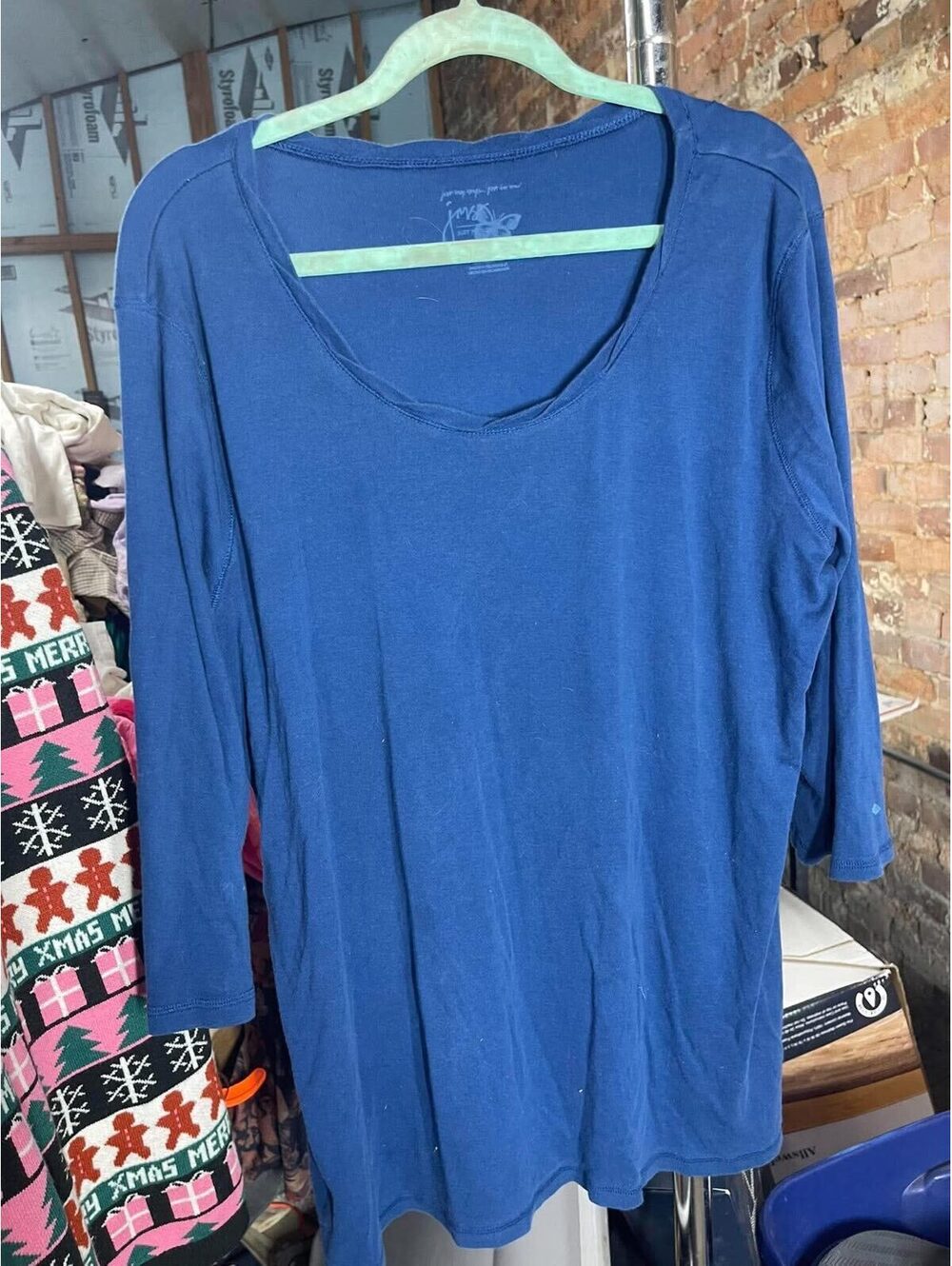 Just My Style Women's Blue Long Sleeve Shirt 3X